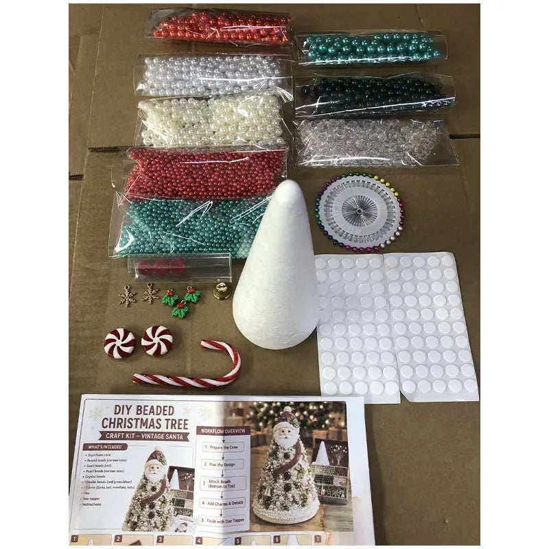 DIY Bead Christmas Tree Craft Kit Santa Claus Bead Craft Tabletop Xmas Ornament Handmade Holiday Home Decor Gift For Craft Lover