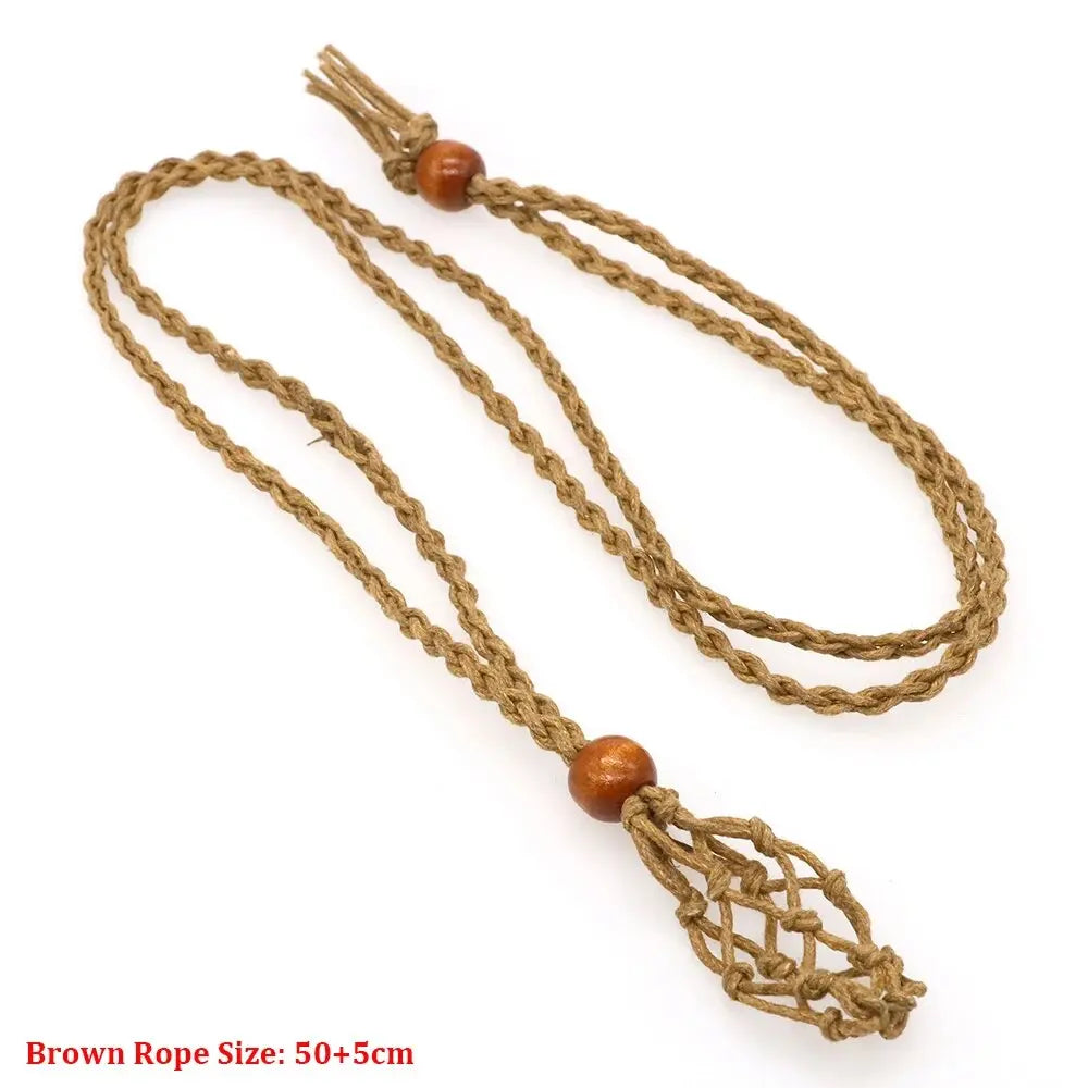 Crystal Cage Necklace Empty Stone Holder Wax Rope Stainless Steel Chain Adjustable Pendant Net Bag Natural Gem Jewelry Accessory