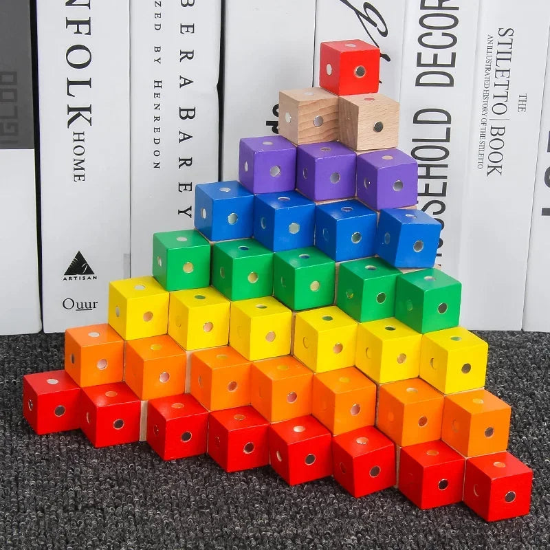 2*2*2cm Square Cube Rainbow Blocks Building Assembling Blocks Wooden Toys for Gift