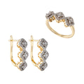 Leaf-shaped inlaid zircon earrings ring three-piece set copper plated 14K gold fashion luxury jewelry party set accessories