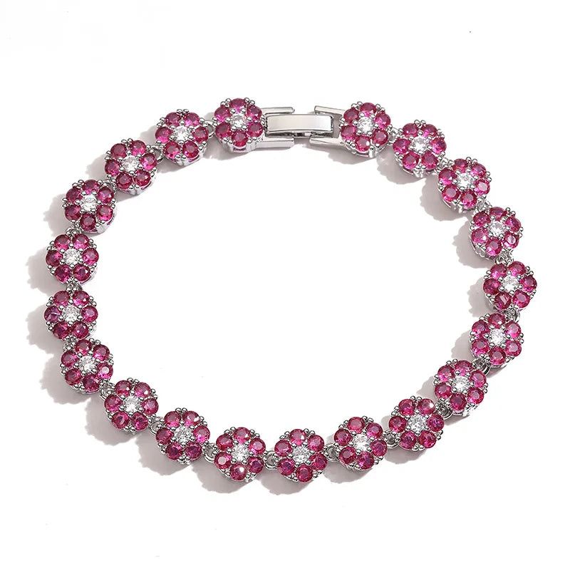 HECHENG, Flowers Colourful Zircon Necklace Bracelet ,Fine Jewelry Brass 18K Real Gold Plated Romantic Gift For Women