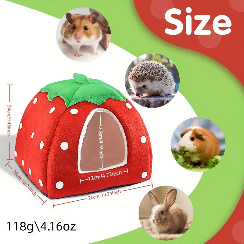 All-Season Removable and Washable Guinea Pig Rabbit Small Pet Warm Hideout VillaType Semi-Enclosed Strawberry Nest Small Pet Bed