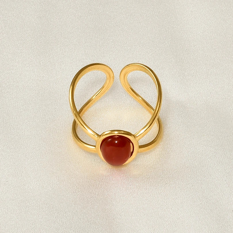 1pcs Classic Tiger Eye Real Stone Open Adjustable Stainless Steel Rings For Women Men Accessories Gold Color Finger Jewelry Ring