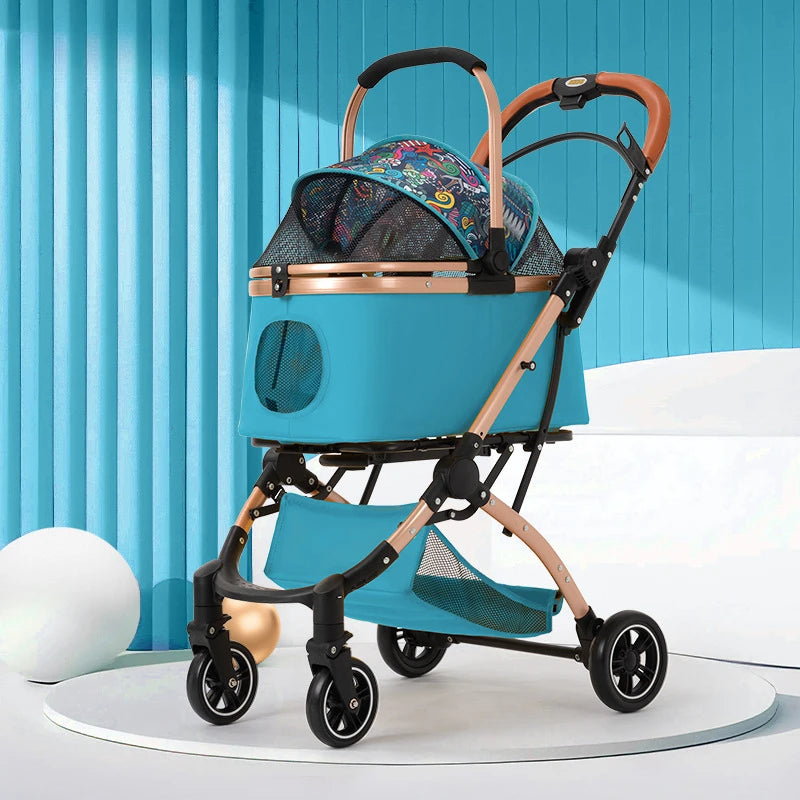 3 in 1 Pet Stroller 4 Wheel Small Medium Portable Foldable Carrier Dog Strolling Storage Basket 36lb max  dog car seat