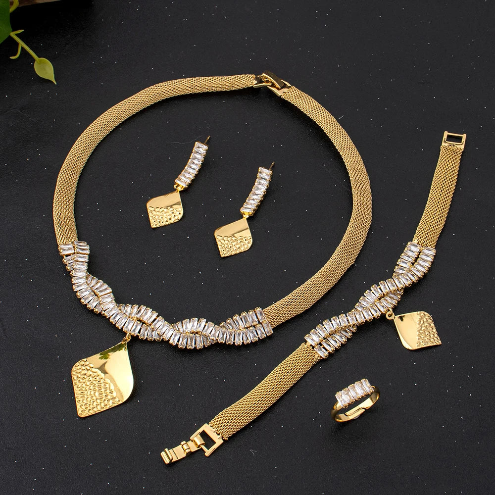 Jewelry For Women 2025 Brilliant Cubic Zircon Necklace Earrings Ring and Bracelet Wedding Bridal Jewelry Sets Dress Accessories