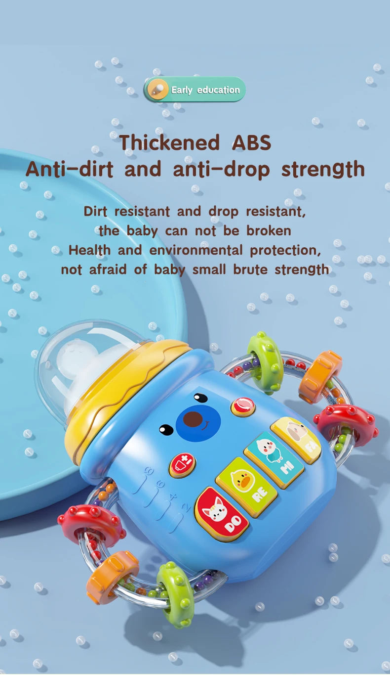 Baby Musical Pacifier Rattle Toys Early Educational Feeding Bottle Soft Teether Light Soothing Shaker Newborn