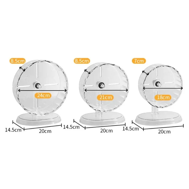 Silent Widened Transparent Running Wheel for Hamsters Small Pet Roller Bearing Support Toy Exercise Equipment for Rodents