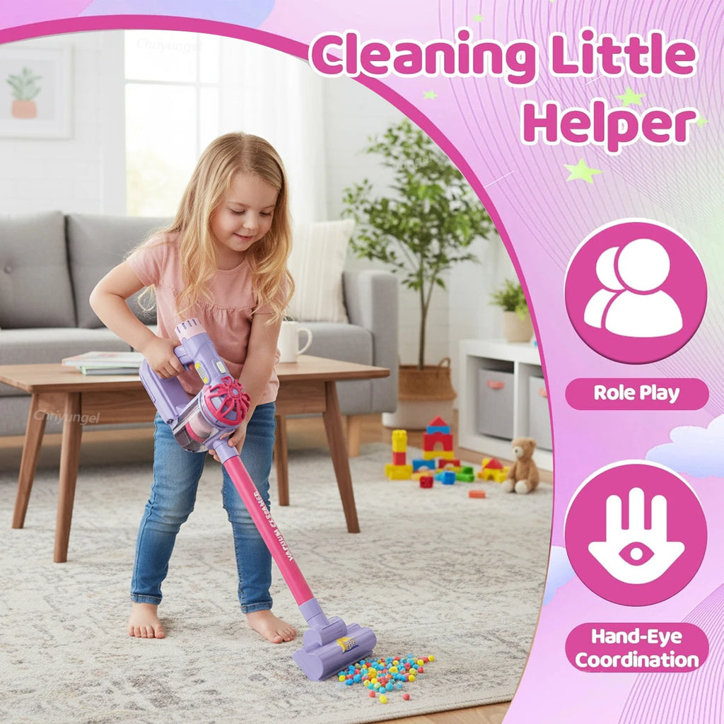 Kids Vacuum Cleaner Toy Electric Realistic Pretend Play Housekeeping Cleaning Set for Toddlers Educational Gift for Boys Girls