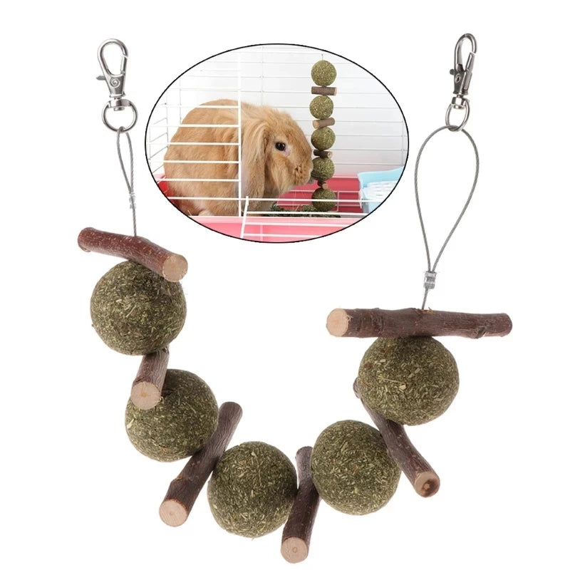 Cute Rabbit Roller Toys Natural Wooden Pine Dumbells Unicycle Bell Chew Toys For Guinea Pigs Rat Small Pet Molars Supplies