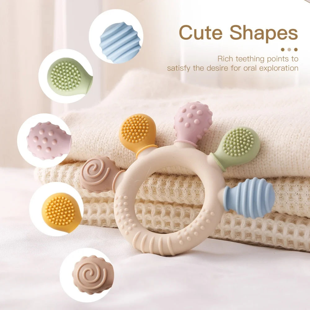 Baby Silicone Teether Anxiety Teething Toys 0 12 Months Toys Food Grade Silicone Ring Bracelet for Baby Soothing Tooth Chew Toys