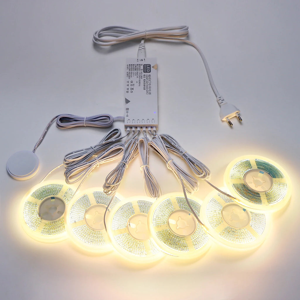 1-6pcs COB LED Strip Light Under Cabinet Collection Display Touch Dimmer Bookcase Wardrobe Motion Sensor Penet Wood Closet Lamp