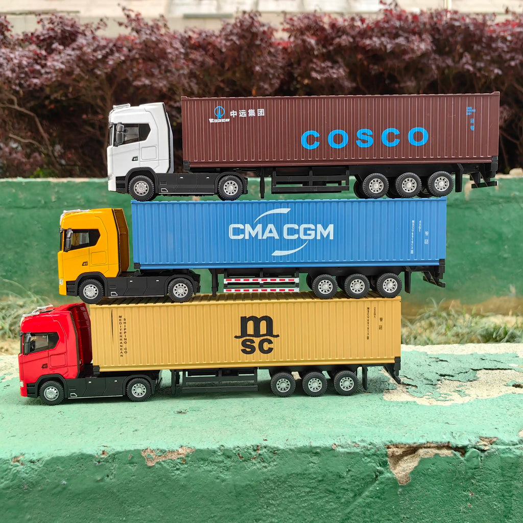 1/50 Simulation Large Truck Toy Car Model Alloy Diecast Transport Container Vehicle Car For Boy Gifts with Sound Light Pull Back