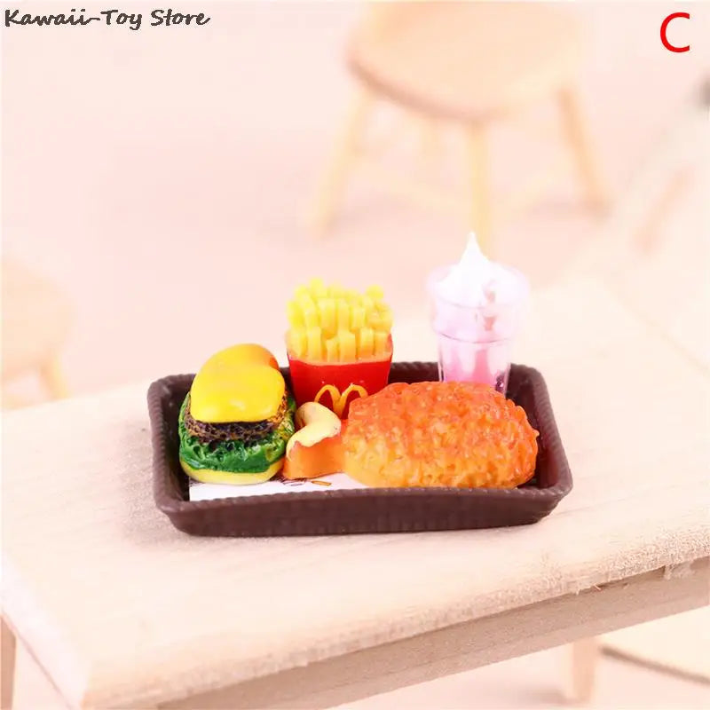Mini 1/6 Miniature Dollhouse Hamburger Coke Cup Fast Food For Blyth Barbies Doll House Play Kitchen Ice Cream Accessories Toy