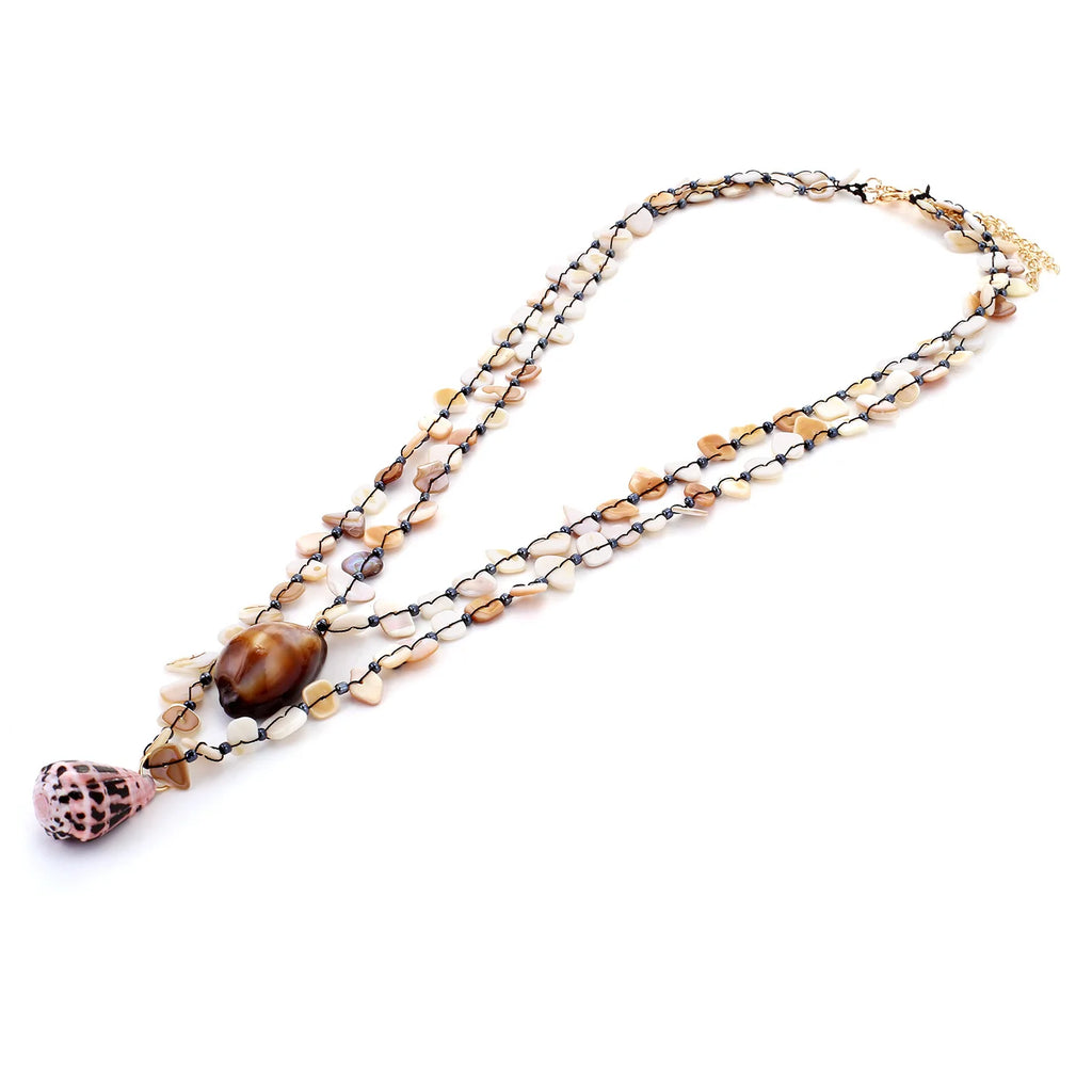 Bohemian Handmade Shell Conch Pendant Necklace for Women Double-layer Long Necklaces Statement Jewelry for Beach Summer 2026