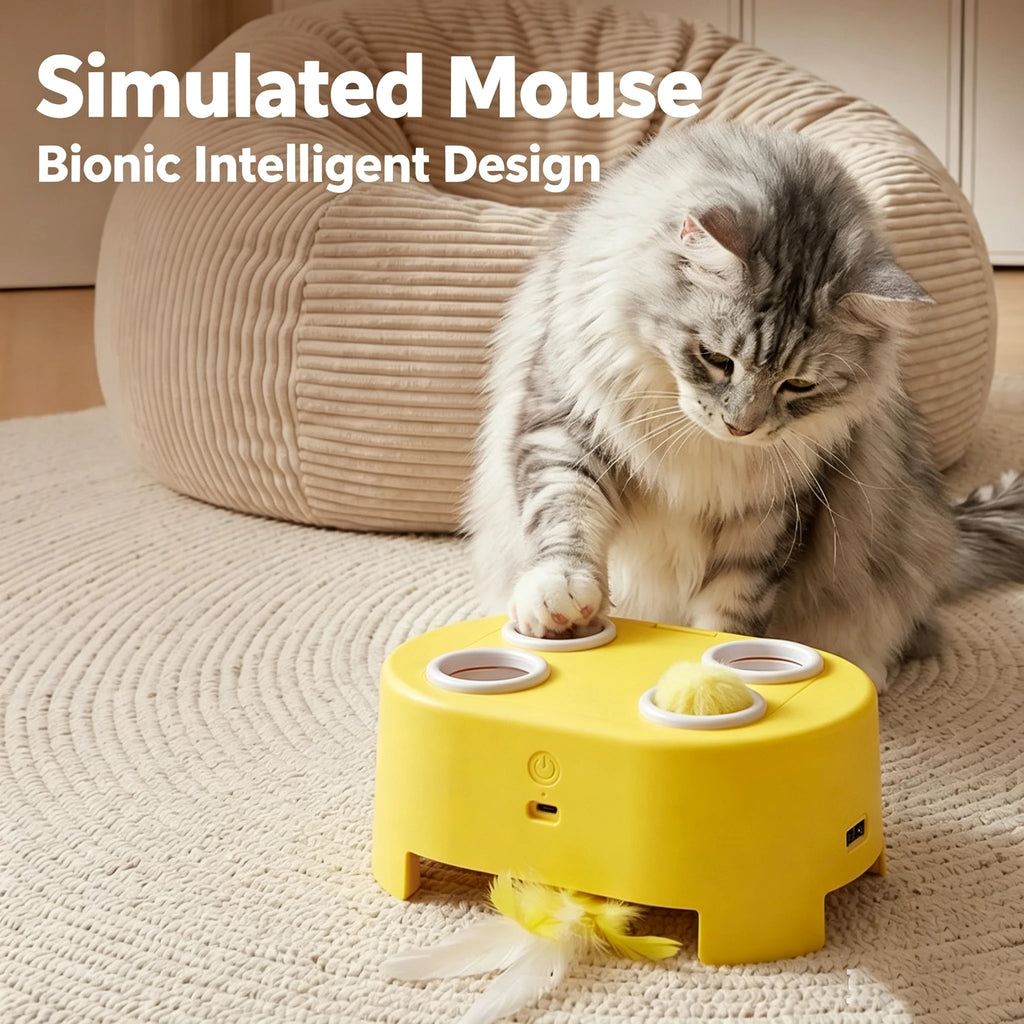 Multifunctional Cat Toy: Whack-a-Mole Toy with Rotating Feather Teaser Stick, Self-Entertainment Gadget, Electric Cat Toy