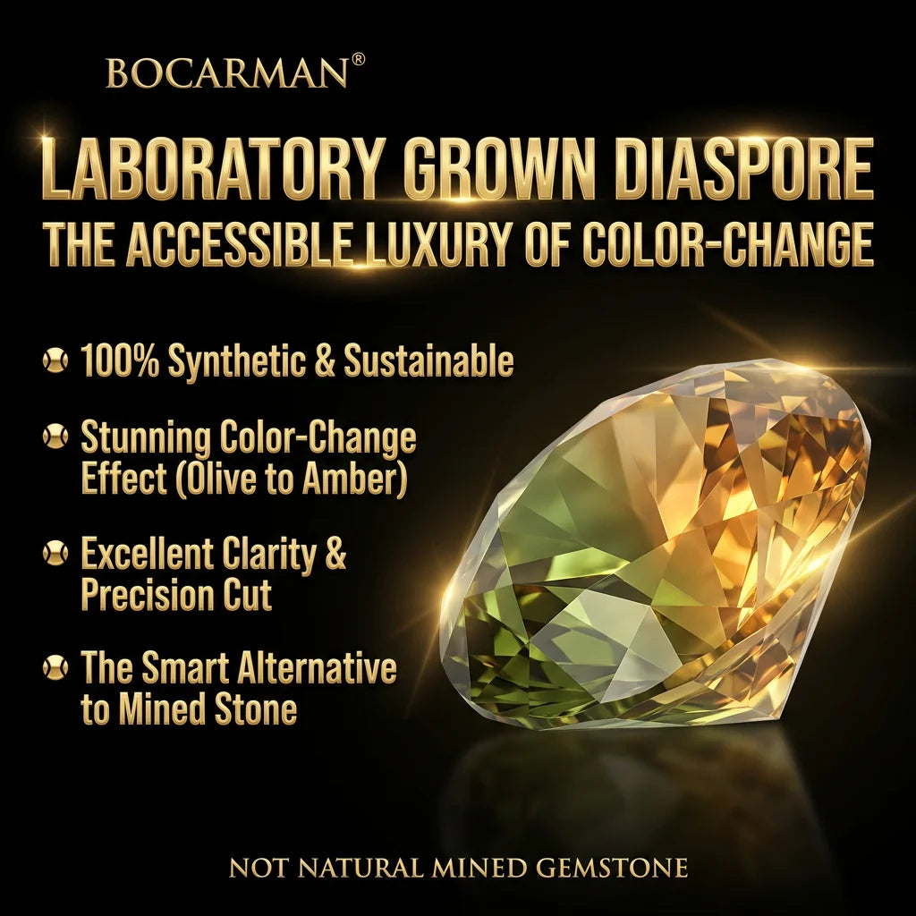 BOCARMAN Synthetic Zultanite Color Changing Pendant Necklace for Women Elongated Oval Cut Gemstone Light Sensitive Statement