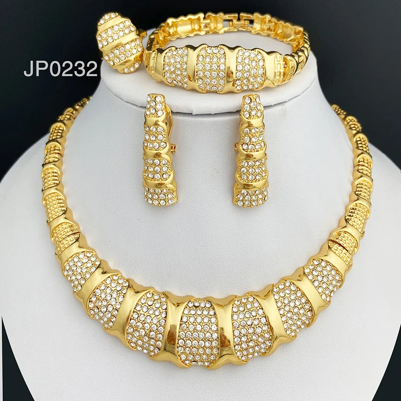 Dubai Jewelry Set For Women 18K Gold Plated Luxury Necklace Earrings Bracelet Ring For Wedding Party Mother's Day Gift On Sale