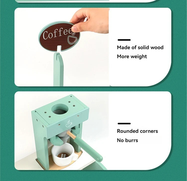 Kid Wooden Kitchen Pretend Play Toy Simulation Wooden Coffee Machine Juicer Toaster Machine Mixer Early Learning Educational