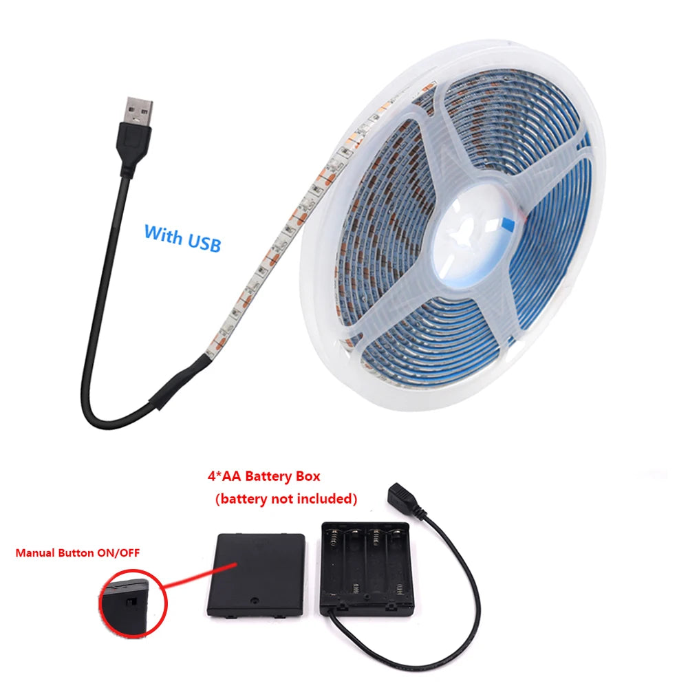 5V USB LED Strip Light 2835 Dimmable Touch Switch 60Led Backlight TV Flexible Tape Under Cabinet Light Night Lamp Warm White Red