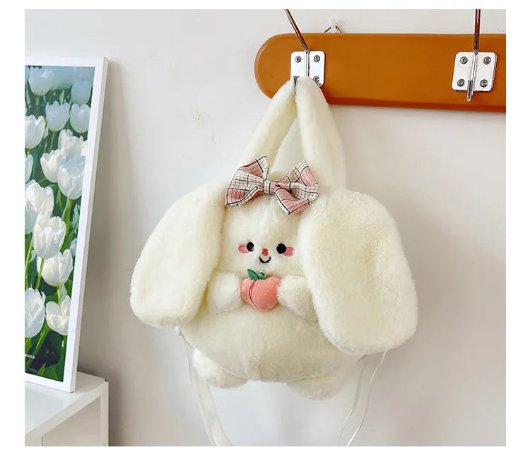 New Rabbit Kitten Plush Toy Backpack Stuffed Animal Rabbit Hold Peach Cat Hold Avocado Portable Shoulder Bag Girl Birthday Gifts