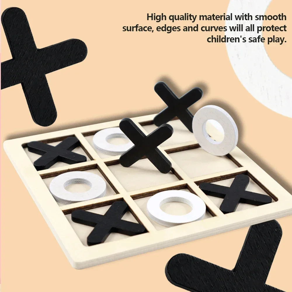Wooden XO Tic Tac Toe Game Mini Chess Board Interaction Puzzle Training Montessori Educational Toys Gift for Kids Boy Girl