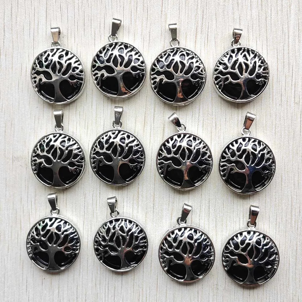 Wholesale 12pcs/lot Fashion Natural Stone Alloy Tree of Life Mix Pendants for Necklaces Jewelry Accessories Making Fast Shipping