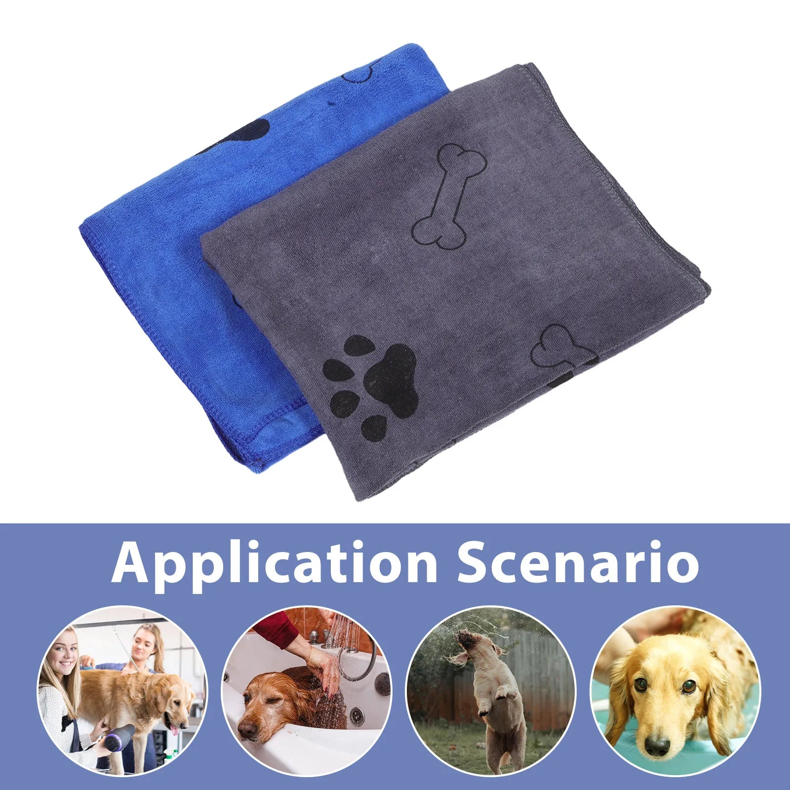 2Pcs Pet Absorbent Towels Large Microfiber Dog and Cat Bath Mat Super Absorbent Quick Dry Grooming Blanket 40x25.6