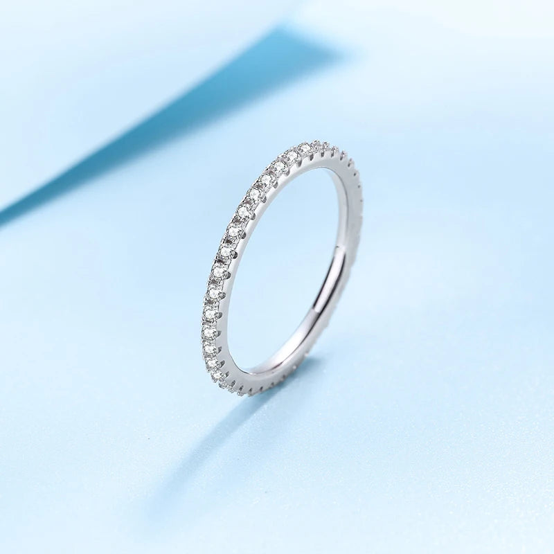 Moissanite Ring 925 Sterling Silver with White Gold Plated Lab Diamond Eternity Band Engagement Wedding Rings for Women