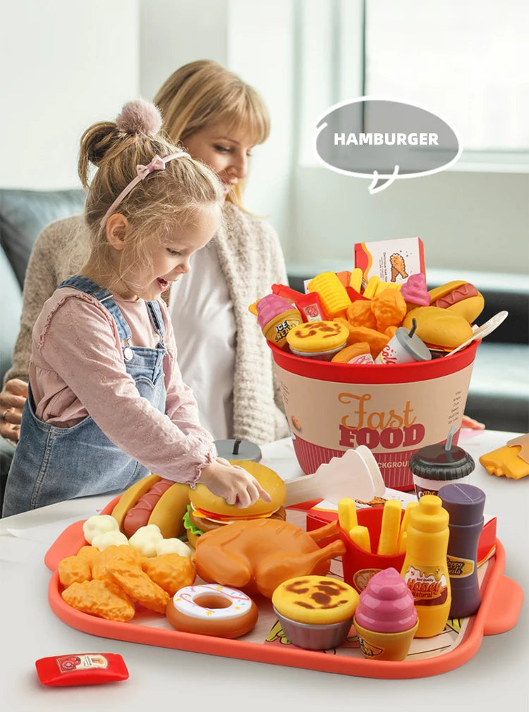 Children Food Kitchen Toys Set Girl Pretend Play House Simulation Bread Burger Pizza Cooking Game Kitchen Play Props Accessories