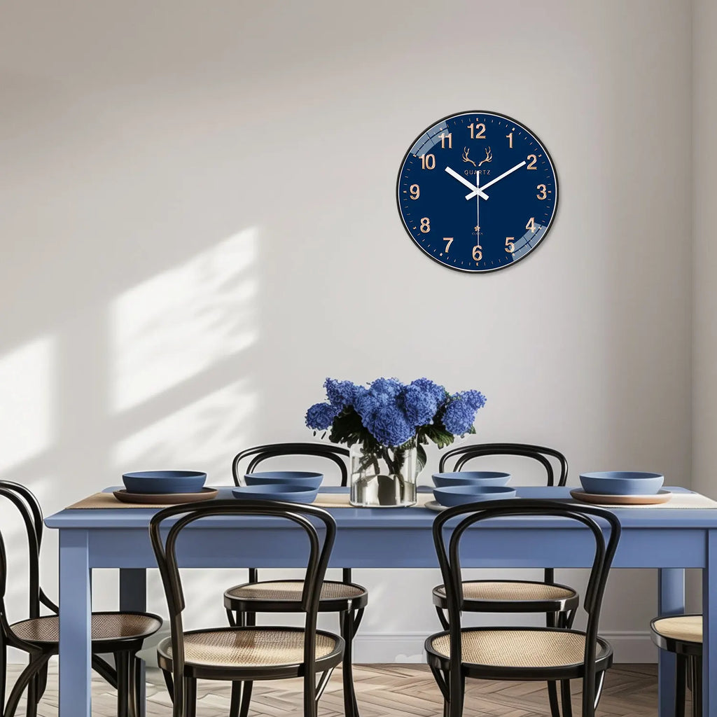 1 Dark Blue Plastic Wall Clock, 8-12inch Round Silent Non-Ticking Landscape Painting Themed Wall Clock, Aa Battery Powered, Suitable for Living Room, Study, Office, Bedroom, Ideal Gift for Mother, Gift for Friend, Valentine's