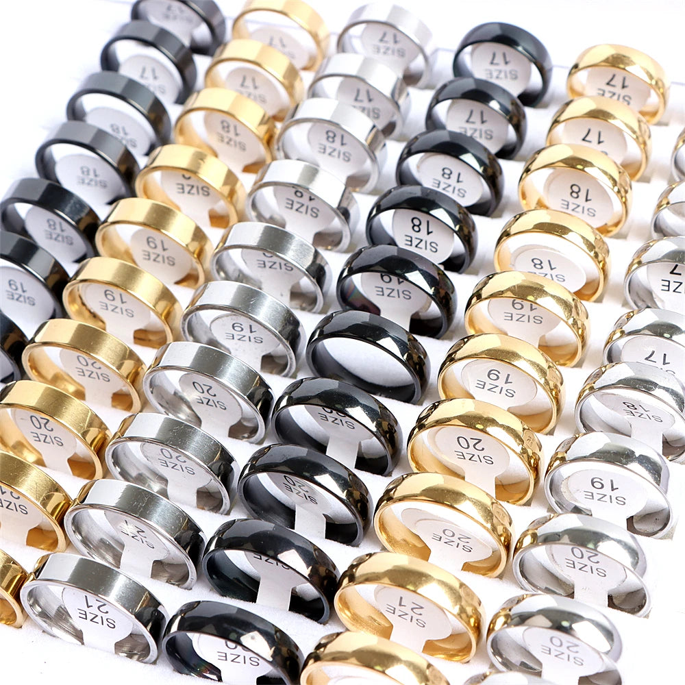 100Pcs/lot Fashion Smooth Stainless Steel Rings For Women Men Width 2-8mm Simple Lovers Jewelry Party
