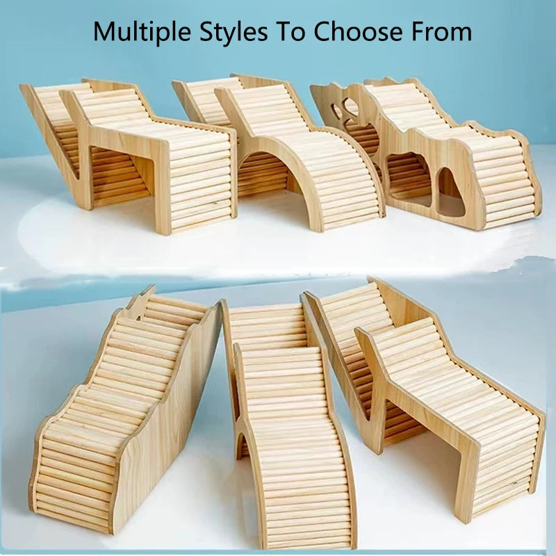 Wood Hamster Hideaway Toy Wooden Hamster House with Climbing Ladder Small Animals Castle Home for Dwarf Mice Gerbils Small Pets