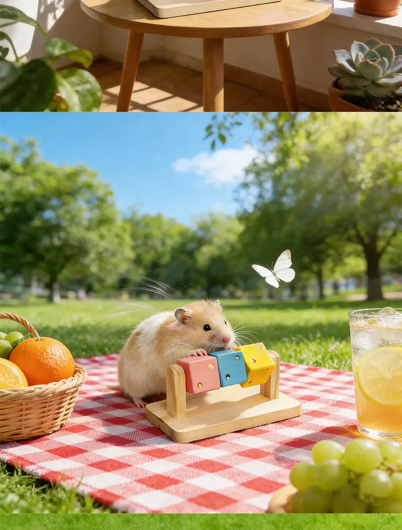 Wooden Hamster Fun Cube Chew Toy Colorful Natural Wood Teeth Grinding Toy Hideout Plaything for Syrian Hamster