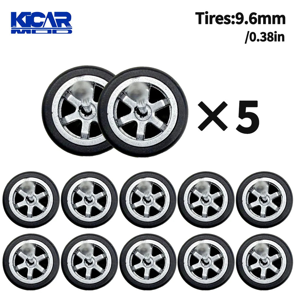 1/64 Model Q Car Wheels with Detachable Slicks Rubber Tires for Toy Model Diecast Cars Refiting Parts for MINIGT  (5 Cars)