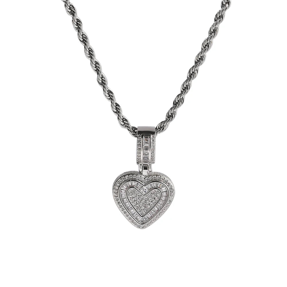 THE BLING KING Baguette CZ Small Heart Shaped Pendant Necklace For Women Iced Out 5A+ Cubic Zironia Lovely Jewelry Birthday Gift