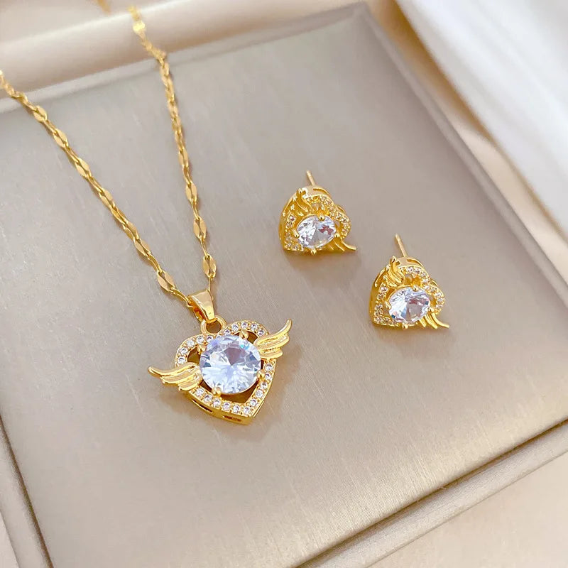 Stainless Steel Austrian Crystal Enamel Square Pendant Jewelry Sets Women African Costume Jewelry Maxi Necklace Earring Set