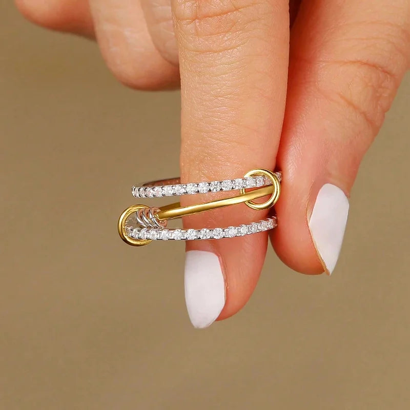 925 Sterling Silver Simple Fashion Multi-Layer Round Zircon Ring For Women Anniversary Daily Wear High Quality Fine Jewelry