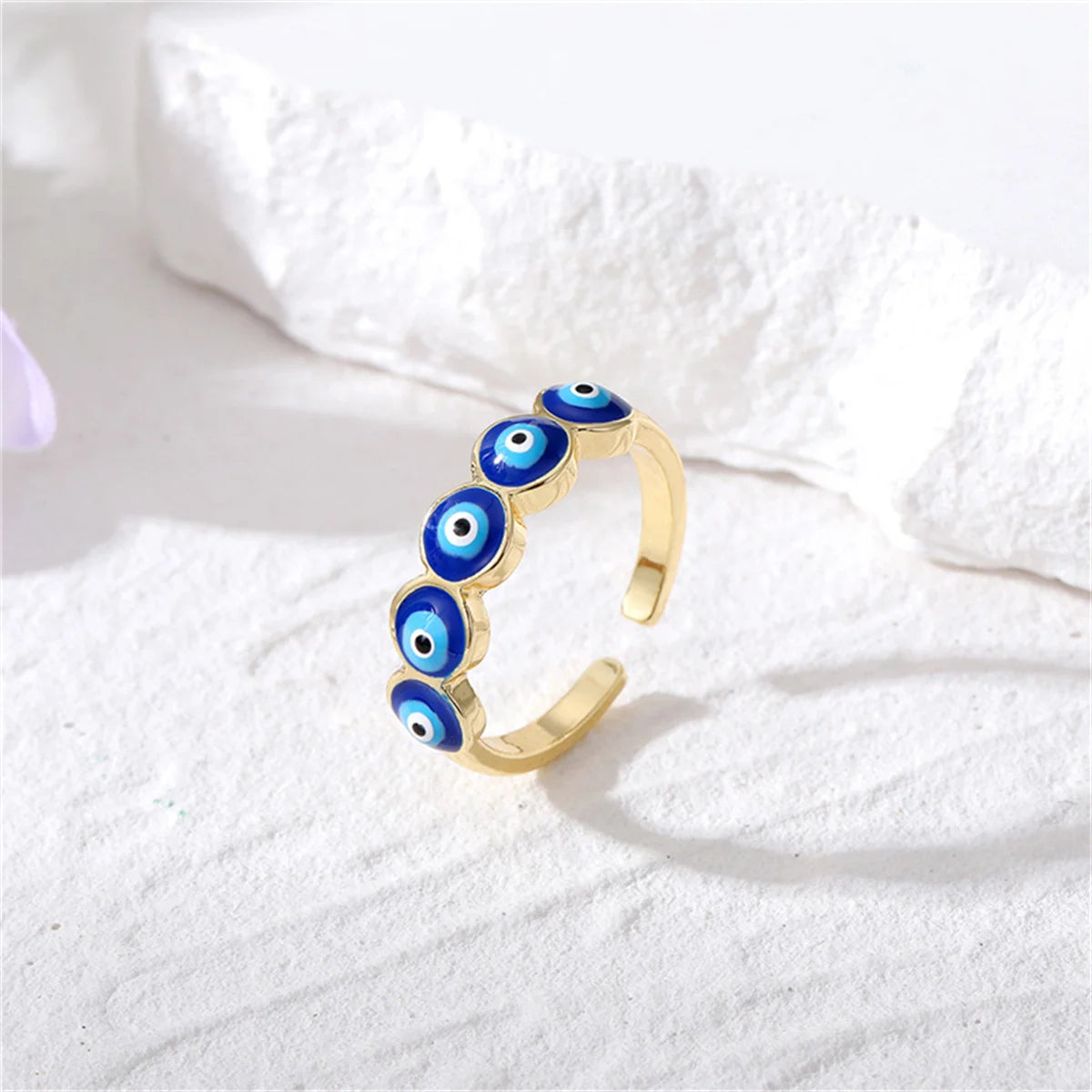 Lucky Blue Turkish Evil Eye Open Rings For Women Gold Color Colorful Enamel Heart Zircon Eye Finger Ring Vintage Gothic Jewelry
