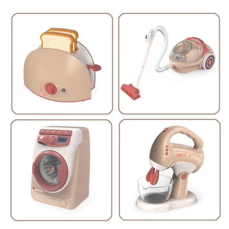 Pretend Kitchen Play Toys Electric Vacuum Cleaner Water Sweeper Household Juicer Dispenser Washing Machine with Light Tools Kids