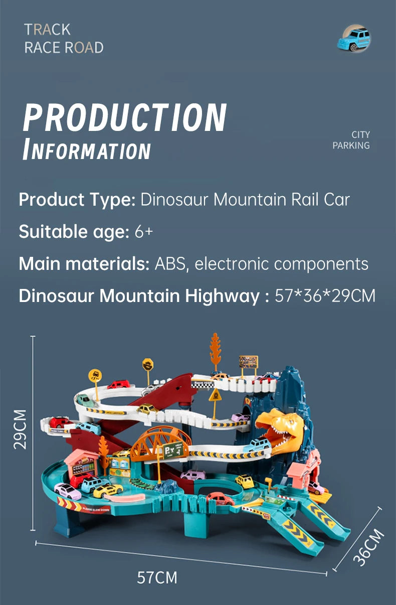 Electric Dinosaur Mountain Road Rail Kids Puzzle Playful Toy Adventure Car Small Train Car Parking Lot For Boys Birthday Gift