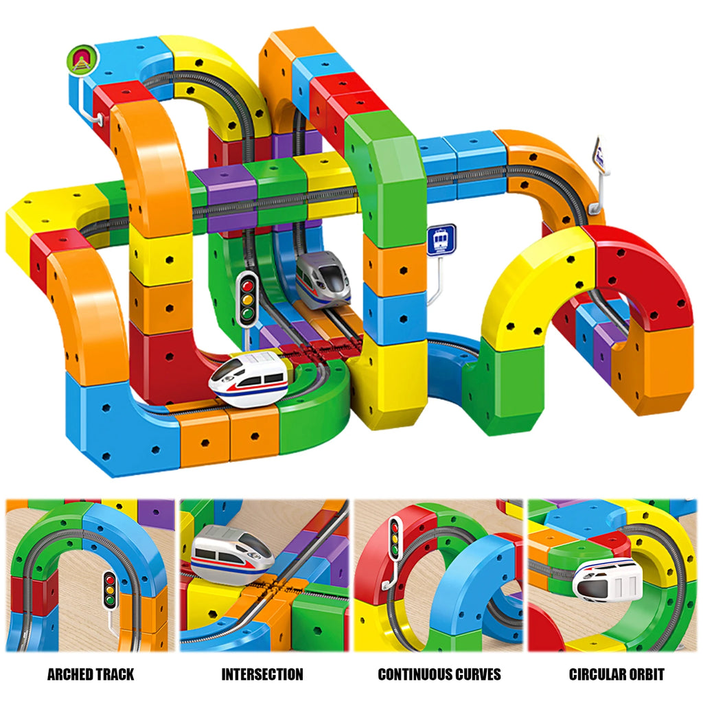 Electric Magnetic Track Set with Anti-Gravity Vehicles 100+ Pieces STEM Building Toys DIY Railway Toy Gift Box For Kids Gift