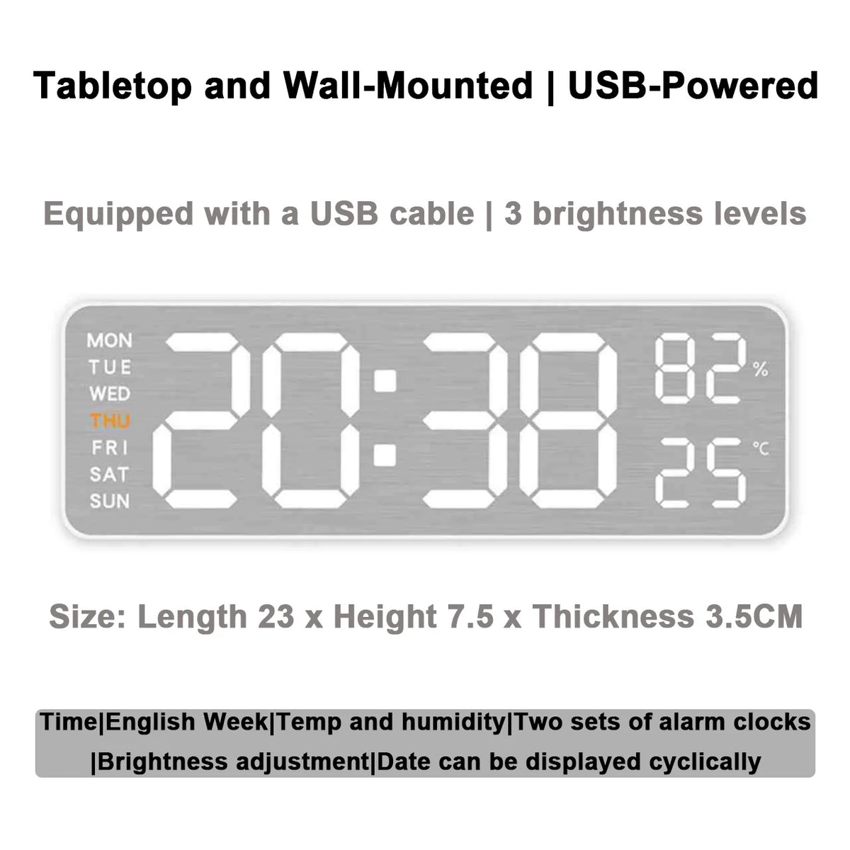 Mirror Brushed Finish Wall Clock Premium Feel Silent Wall Clock Table Alarm Clock Temp Display Bedroom Office Living Room Decor