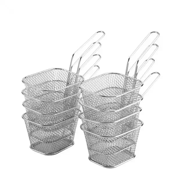 1/2/8Pcs Stainless Steel French Fries Basket Mesh Kitchen Frying Tools Colander Mini Chips Fryer Cooking Frying Basket Strainer