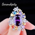 Foydjew Secret Garden Series Jewelry Luxury Flowers Design Jewelry Sets Amethyst Purple Stone Pendant Necklaces Earrings Rings