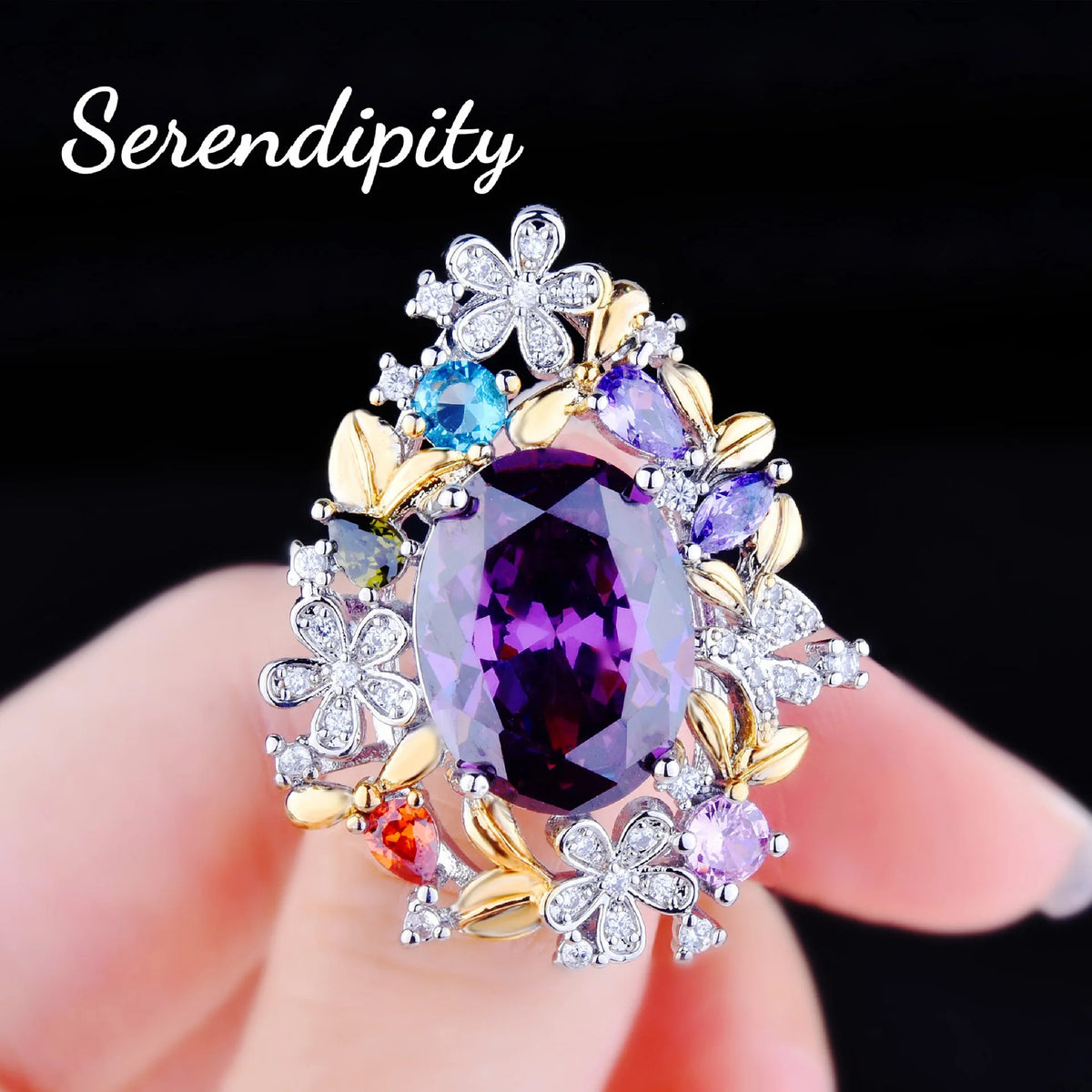 Foydjew Secret Garden Series Jewelry Luxury Flowers Design Jewelry Sets Amethyst Purple Stone Pendant Necklaces Earrings Rings