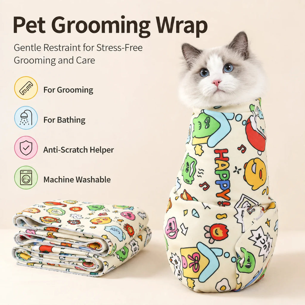 Cat Grooming Restraint Wrap Soft Pet Towel for Nail Trimming Bathing Ear Cleaning Anti Scratch Helper 5 Sizes