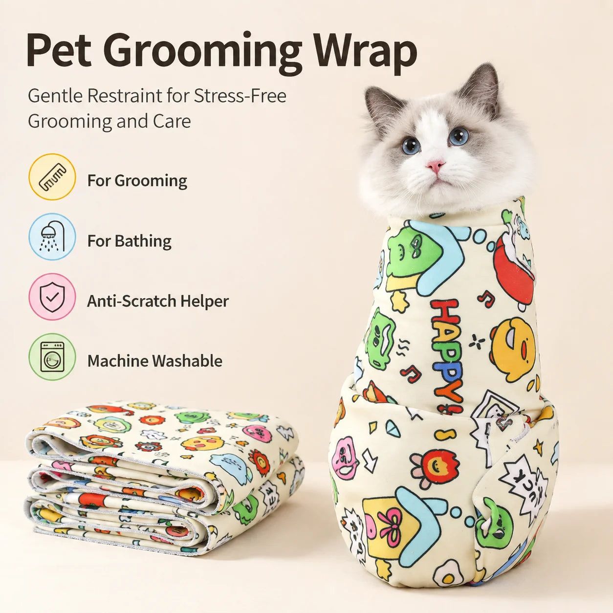 Cat Grooming Restraint Wrap Soft Pet Towel for Nail Trimming Bathing Ear Cleaning Anti Scratch Helper 5 Sizes