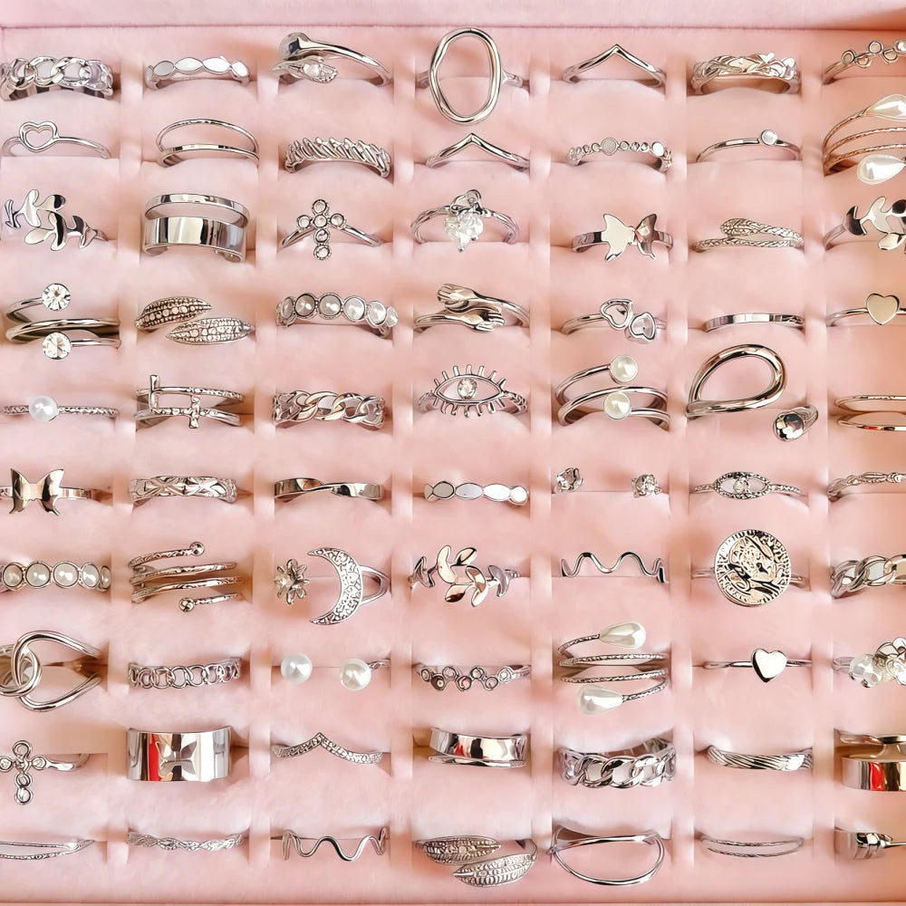 12/24/36/48/50/100Pieces Fashion Butterfly Snake Geometry Hollow Rings Set For Women Mix Style Perfect For Daily Wear Party Gift