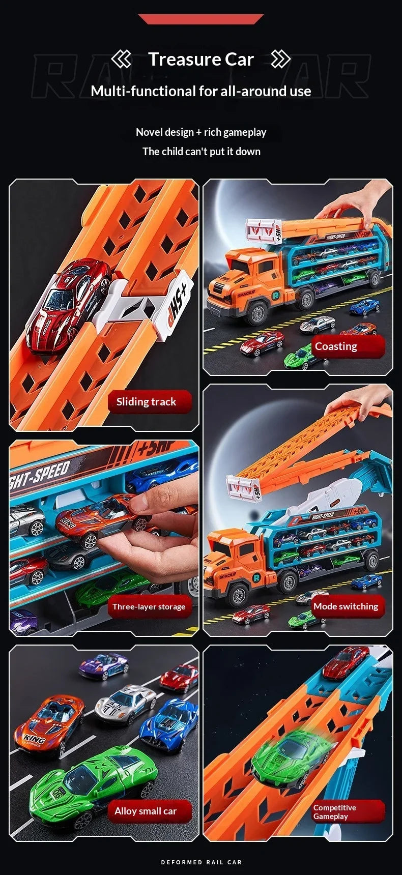 Large Scale Inertia Sliding Engineering Car Toy 3D Lifting Track Playset Interactive Educational Birthday Holiday Gift