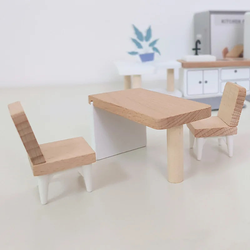 Wooden Play House Toy Set Mini Dollhouse Simulated Furniture Decoration Set Bedroom Kitchen Items Table And Chairs Accessorie